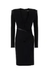 Versace Ruched Deep V-neck Mini Dress In Black
