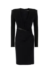 Versace Ruched Deep V-neck Mini Dress In Black