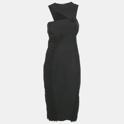 Versace Black Crepe Lace Detail Maxi Dress