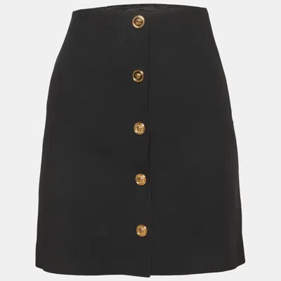 Pre-owned Versace Black Crepe Medusa Buttoned A-line Mini Skirt Xs