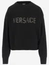 Versace Studs Logo Embroidery Wool Knit Sweater Black In Black