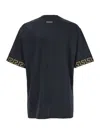Versace Black Crewneck T-shirt With Greca Pattern On The Sleeves In Tech Fabric Man In Black