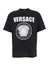 Versace Black Crewneck T-shirt With Maxi Logo Print On The Front