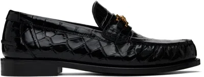 VERSACE BLACK CROC-EFFECT MEDUSA '95 LOAFERS