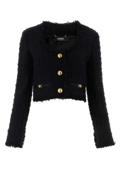 VERSACE BLACK CROP TWEED JACKET