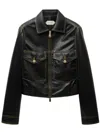 Versace Leather Collared Coat Front Pockets Stitching In Black
