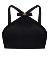 Versace Black Bikini Top With Bow And Gold Logo Plaque In Black