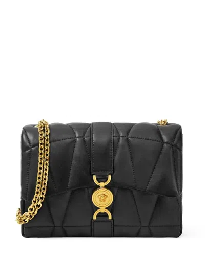 VERSACE BLACK CROSSBODY BAG WITH BUCKLE AND GOLD CHAIN