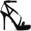 Versace Satin Ankle Strap Sandals With Golden And Rhinestone Logo 12 In 1b00v-black-gold