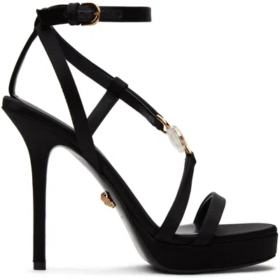 VERSACE BLACK CRYSTAL MEDUSA '95 HEELED SANDALS