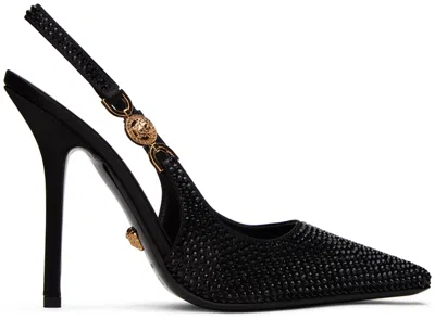 Versace Black Crystal Medusa '95 Slingback Heels In 1b00v-black-gold
