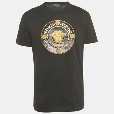 Pre-owned Versace Black Crystal Medusa Jersey Taylor Fit T-shirt Xl