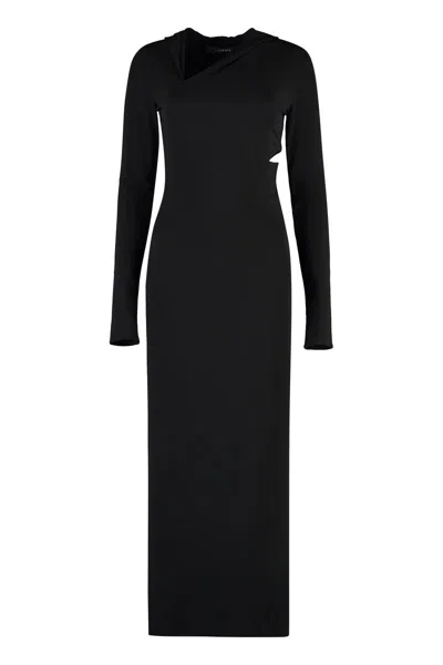 VERSACE BLACK CUT-OUT HOODED MAXI DRESS IN VISCOSE WOMAN