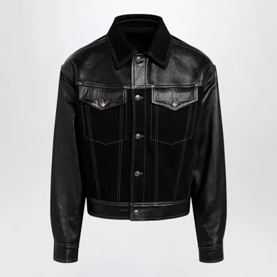 Versace Contrast-panel Button-up Jacket In Black