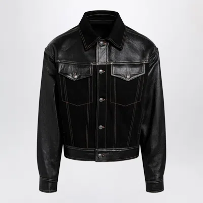 Versace Black Denim And Leather Bomber Jacket