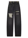 Versace Chainmail-insert Distressed Straight-leg Pants In Black