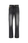 Versace Denim Jeans With Faded Effect And Contrast Stitching In Black