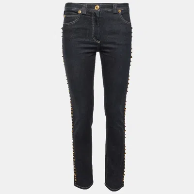 Pre-owned Versace Black Denim Studded Slim Fit Jeans M/waist 30"