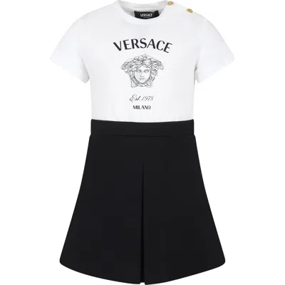 Versace Kids' Black Dress For Girl With Logo And Medusa In White