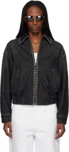 Versace Denim Jacket Elasticated Cuffs Hem Pockets Studs In Black