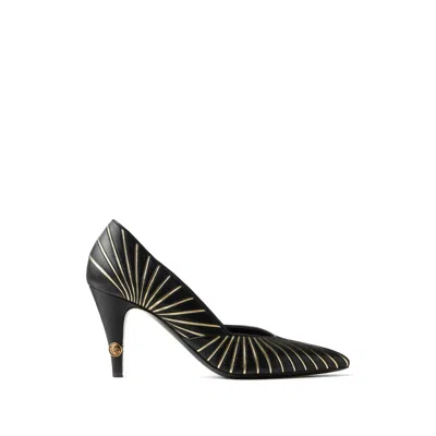 Versace Black Embellished Medusa Pumps