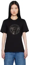 Versace Black Embellished Medusa T-shirt In 1b000 Black