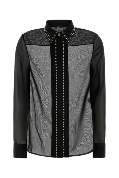 Versace Black Embellished Sheer Finish Shirt