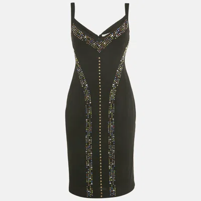 Pre-owned Versace Black Embellished Wool Short Dress M