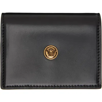 Versace Black Emblème Leather Wallet In 1b55j Black Gold '82