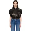 Versace Leather Jacket Structured Shoulders Ribbed Hem Pockets In Black