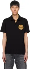 Versace Black Embroidered Chain Crest Polo In 1b000-black