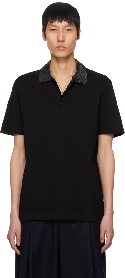 Versace Black Embroidered-collar Barocco Polo In 1b000-black