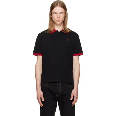 Versace Black Embroidered Cotton Piqué Polo