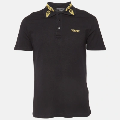 Pre-owned Versace Black Embroidered Cotton Pique Polo Custom Fit T-shirt M