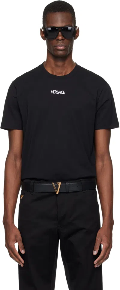 Versace Black Embroidered Cotton-jersey Slim T-shirt