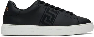 Versace Black Embroidered Greca Trainers In 2b200-black+black