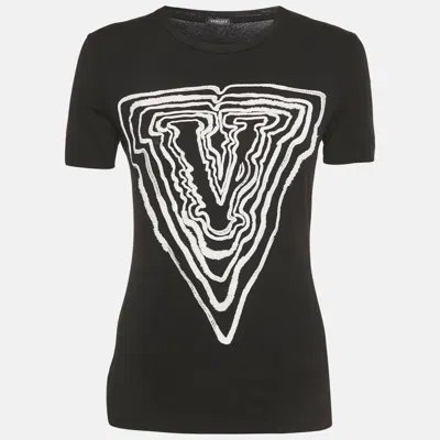Pre-owned Versace Black Embroidered Jersey Crewneck T-shirt M