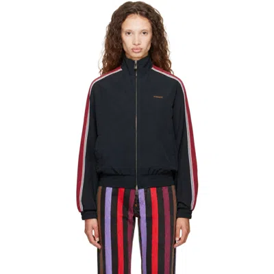 Versace Black Embroidered-logo Nylon Blouson Jacket In 1b000 Black