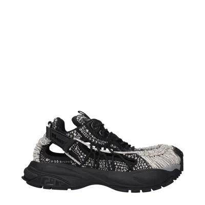 Versace Black Fabric Chunky Sneakers In Multi