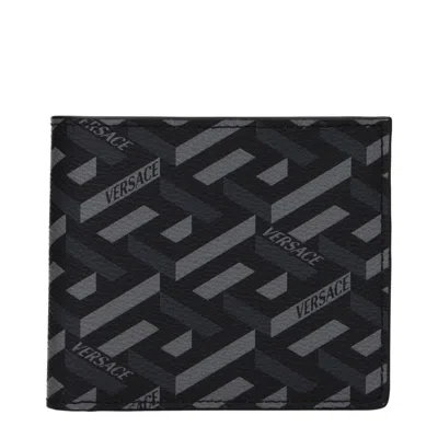 Versace Black Fabric Wallet In Multi