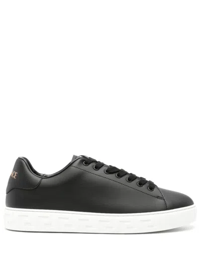VERSACE VERSACE BLACK FAUX LEATHER SNEAKERS