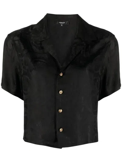 Versace Black Floral Shirt Collar Top