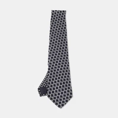Pre-owned Versace Black Floral Zig Zag Print Silk Tie