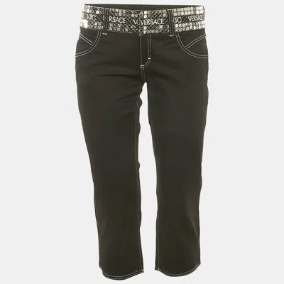 Pre-owned Versace Black Gabardine Cotton Waist Sequin Detail Capri Pants M
