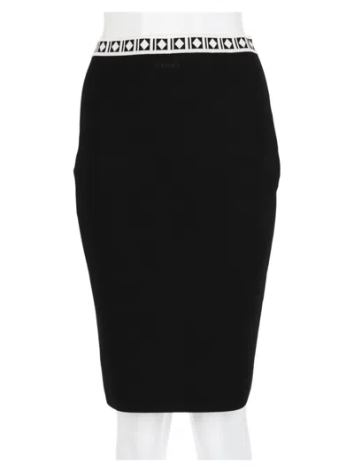 Versace Black Geometric Waistband Viscose-blend Knee-length Skirt