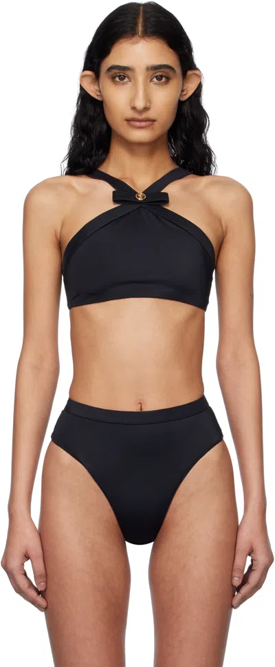 Versace Black Gianni Ribbon Bikini Top In 1b000 Black