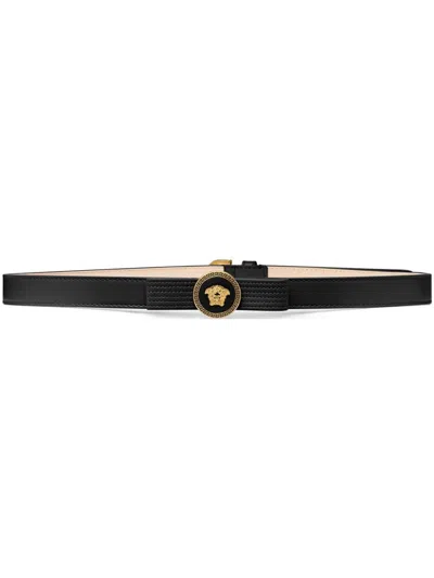 Versace Black Gianni Ribbon Leather Belt