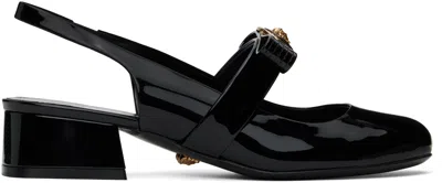 VERSACE BLACK GIANNI RIBBON PATENT SLINGBACK 35 MM HEELS