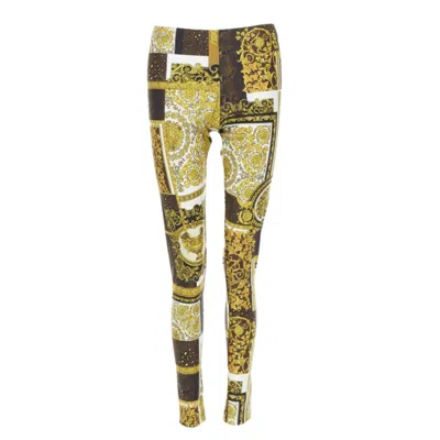 Pre-owned Versace Black Gold Brown Stretchy Leggings