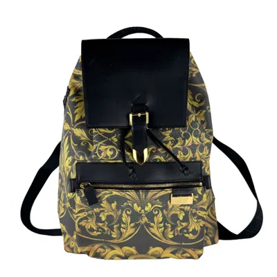 Pre-owned Versace Black Gold Pvc Backpack () In Black, Gold